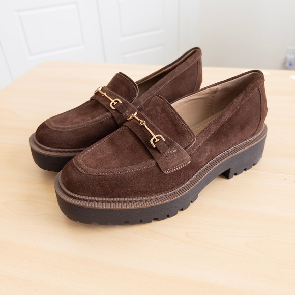 Sam Edelman Shoes - Sam Edelman Womens Lea Suede Loafer 8.5 Brown Lug Sole Horsebit Preppy Academia
